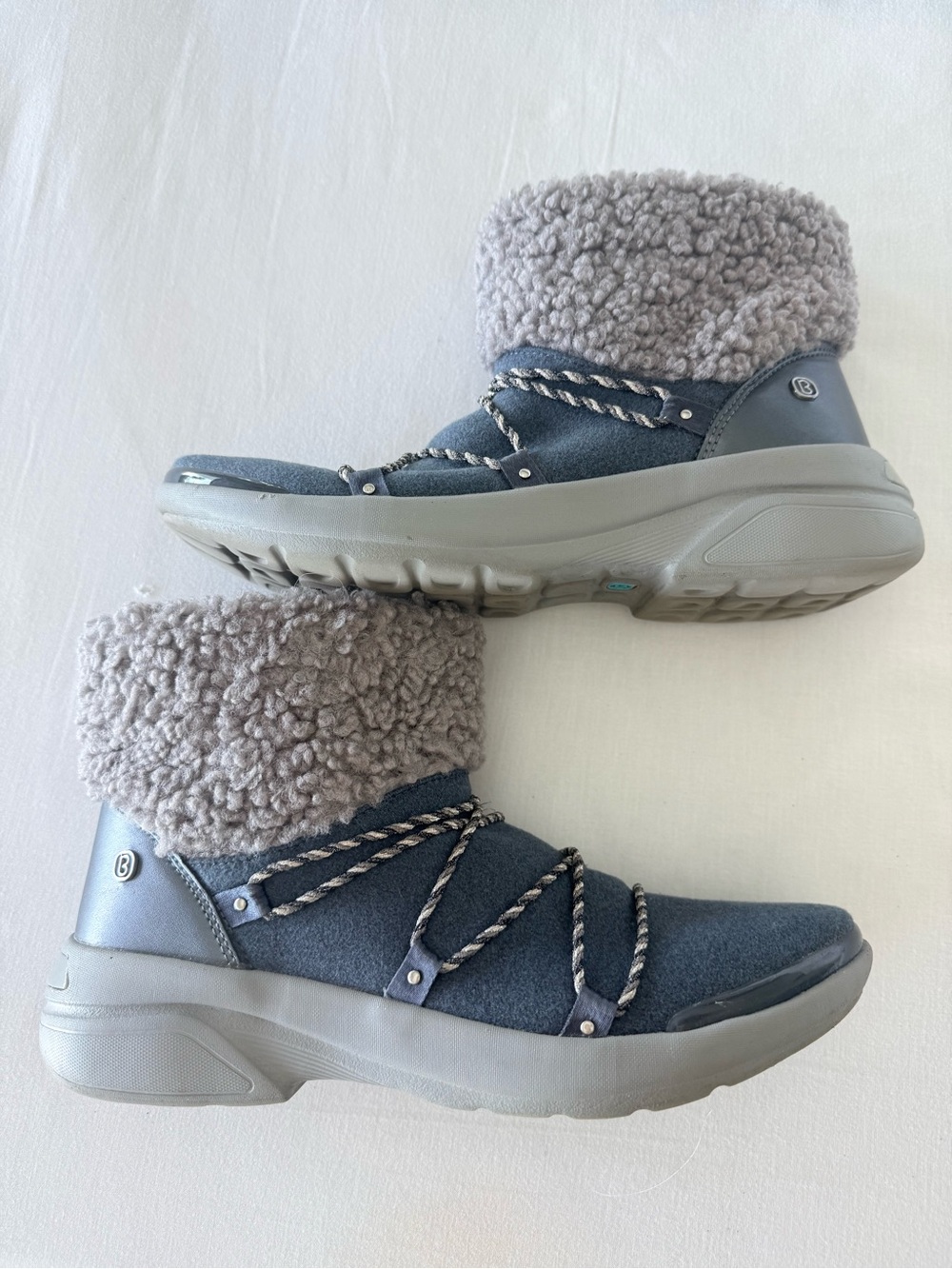 Bzees Slate Blue Shearling-Cuff Ankle Boots